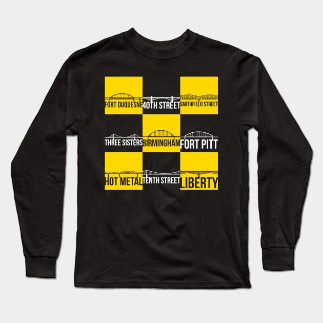 Nine Pittsburgh Bridges Long Sleeve T-Shirt by polliadesign